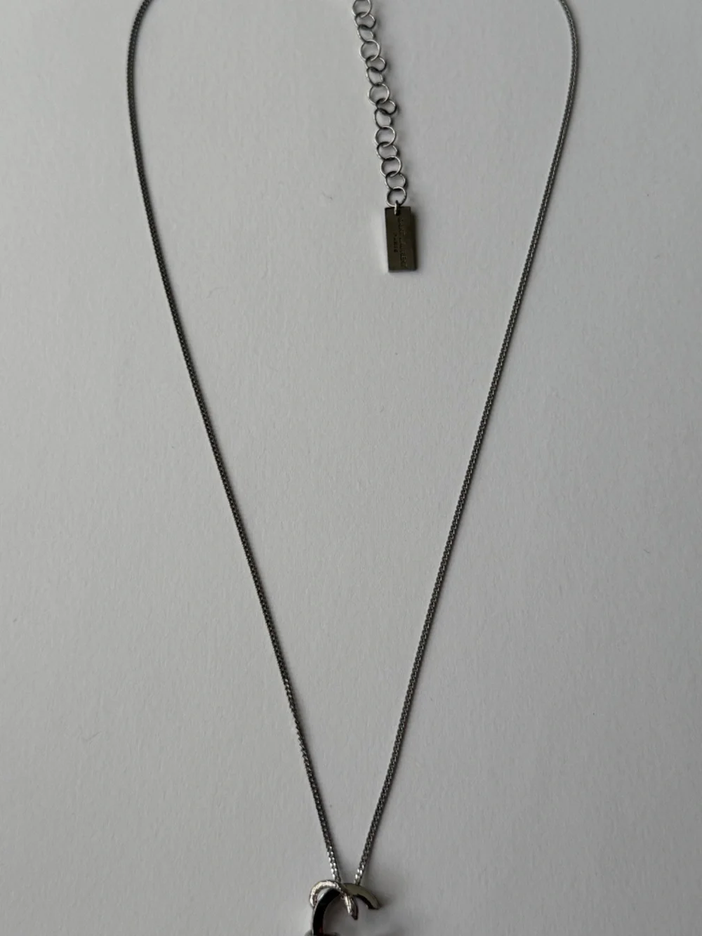 Saint Laurent YSL Sterling Silver C Initial Letter Snake Pendant Chain Necklace